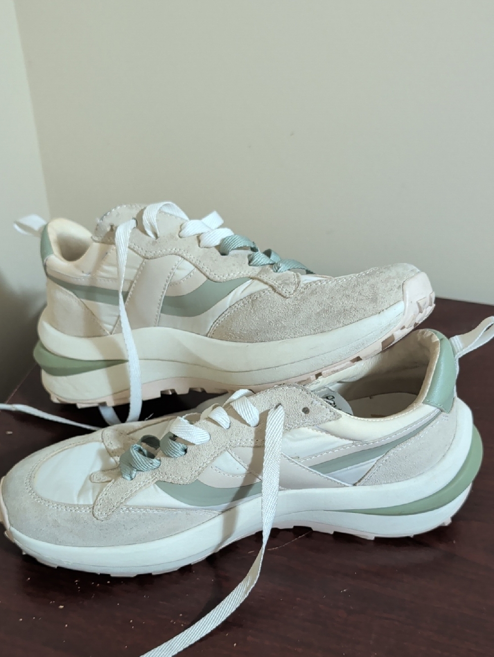 ASH Spider 624 Mixed Media Sneakers - White Beige Sage Green - Size 9.5 Like New